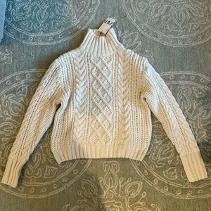 Zara White Cable Knit Turtleneck Sweater